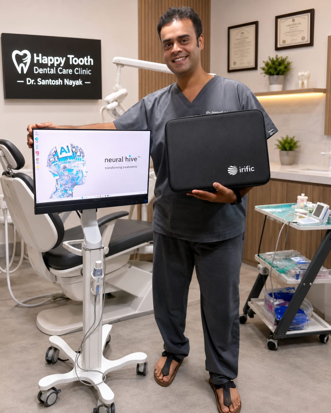 Dr Santosh Nayak with advanced digital treatment planning technology at the clinic